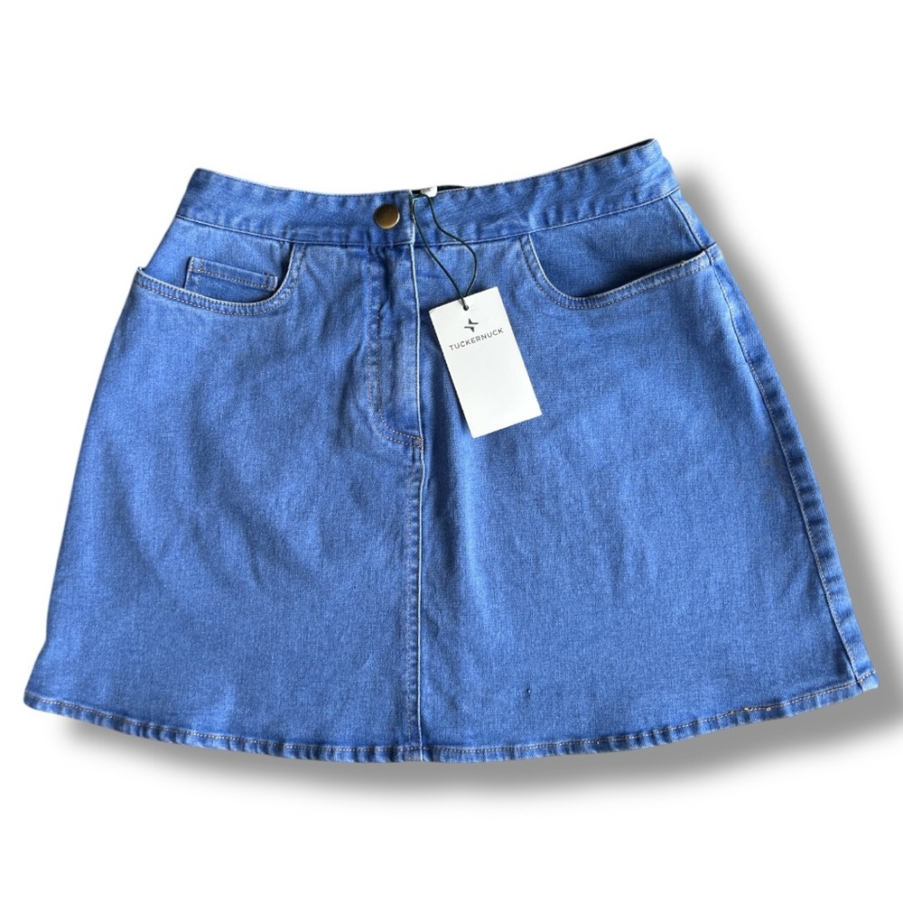 Tuckernuck NWT Denim A-Line Mini‎ Skirt Blue Size S Stretch Cotton Blend Preppy